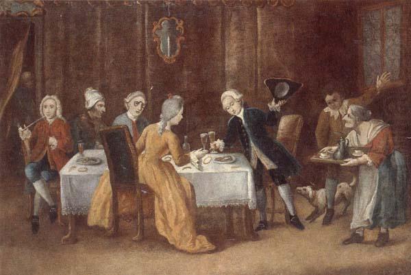 unknow artist An elegant interior with a lady and gentleman toasting,other figures drinking and smoking at the table china oil painting image
